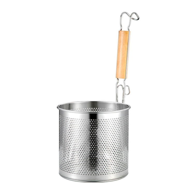 Household Stainless Steel Wooden Handle Spoon Kitchen Filtering Powder Oil Leakage Frying Basket, Model: 20cm Round Handle