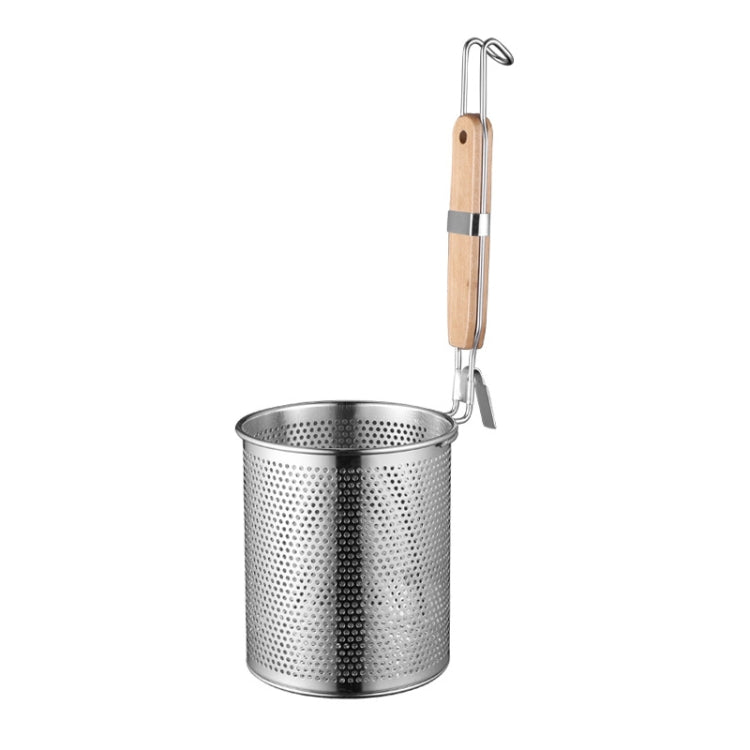 Household Stainless Steel Wooden Handle Spoon Kitchen Filtering Powder Oil Leakage Frying Basket, Model: 14cm Flat Handle