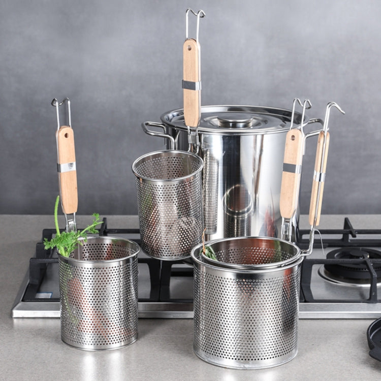 Household Stainless Steel Wooden Handle Spoon Kitchen Filtering Powder Oil Leakage Frying Basket, Model: 14cm Flat Handle