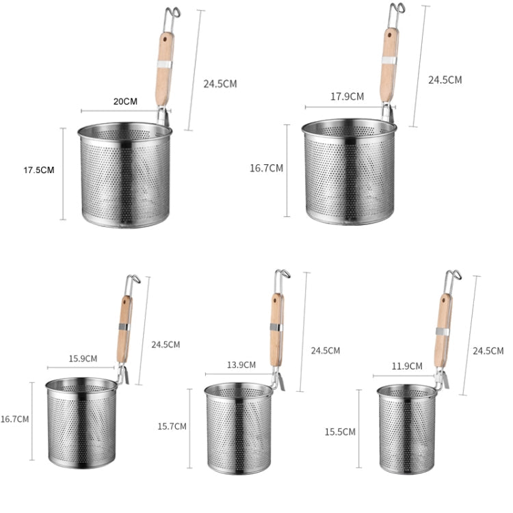 Household Stainless Steel Wooden Handle Spoon Kitchen Filtering Powder Oil Leakage Frying Basket, Model: 18cm Flat Handle