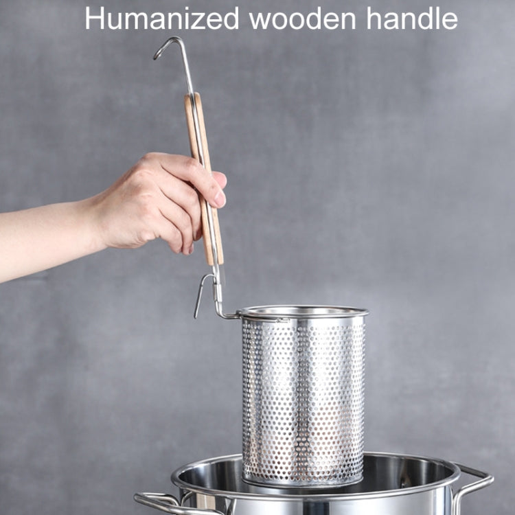 Household Stainless Steel Wooden Handle Spoon Kitchen Filtering Powder Oil Leakage Frying Basket, Model: 18cm Flat Handle
