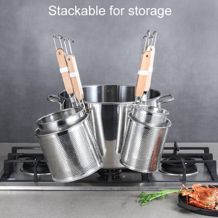Household Stainless Steel Wooden Handle Spoon Kitchen Filtering Powder Oil Leakage Frying Basket, Model: 12cm Round Handle