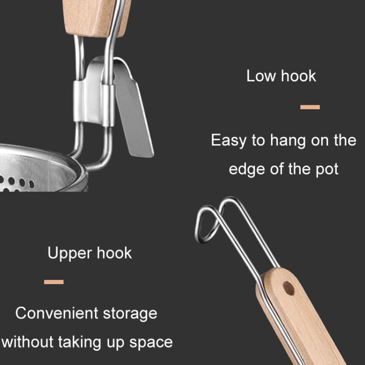 Household Stainless Steel Wooden Handle Spoon Kitchen Filtering Powder Oil Leakage Frying Basket, Model: 18cm Flat Handle