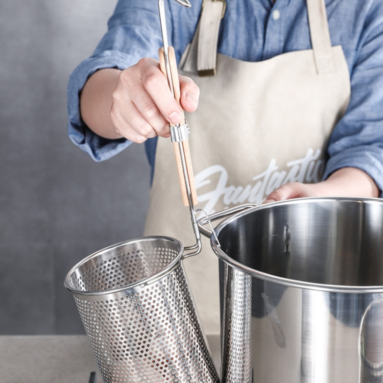 Household Stainless Steel Wooden Handle Spoon Kitchen Filtering Powder Oil Leakage Frying Basket, Model: 18cm Flat Handle