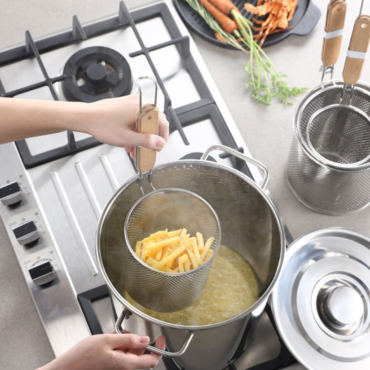 Household Stainless Steel Wooden Handle Spoon Kitchen Filtering Powder Oil Leakage Frying Basket, Model: 12cm Flat Handle