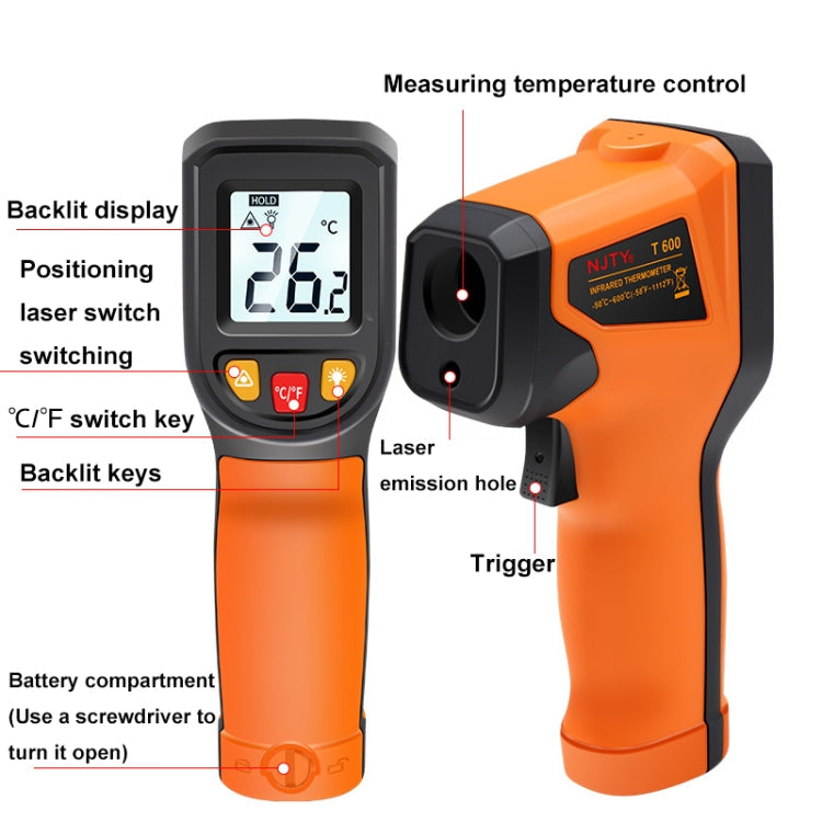NJTY Digital Display High-Precision Infrared Thermometer For Bakery Kitchen Industry, Spec: T600