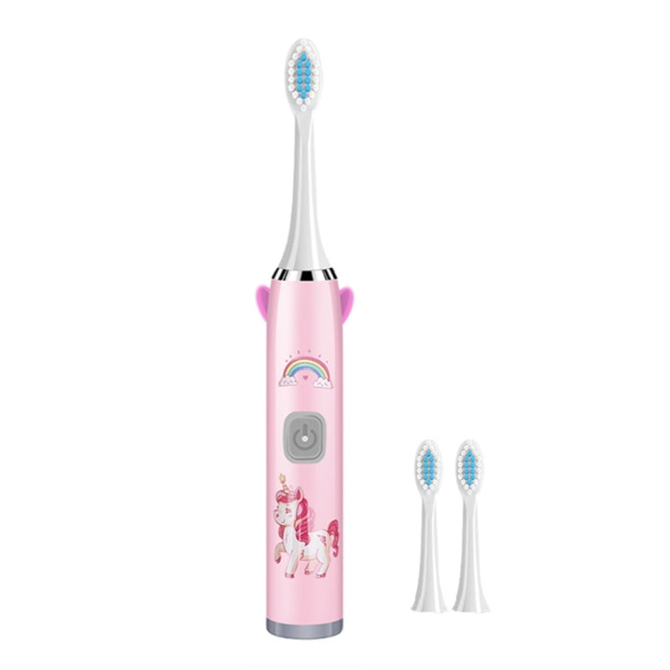 USB Charging Fully Automatic Ultrasonic Cartoon Children Electric Toothbrush, Color: Pink with 3 Heads