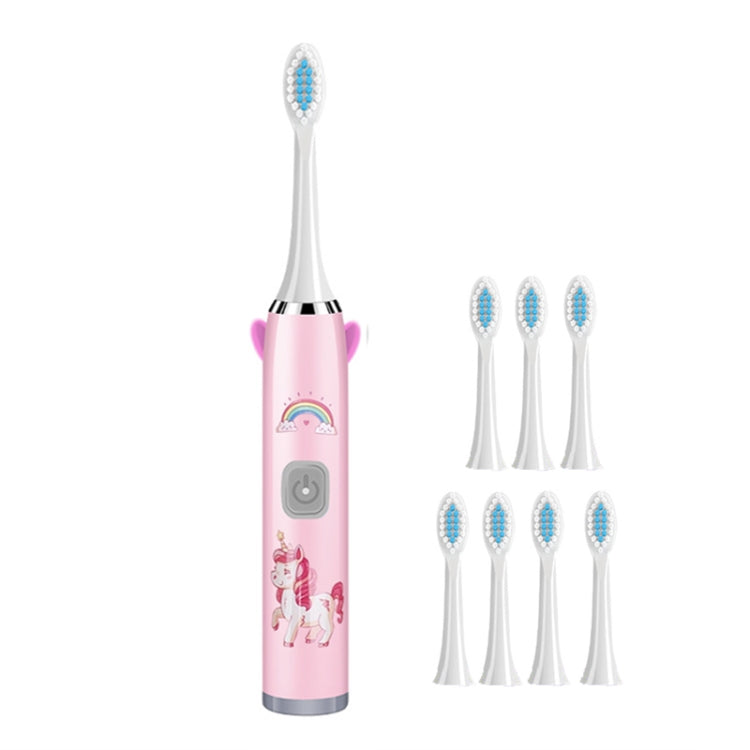 USB Charging Fully Automatic Ultrasonic Cartoon Children Electric Toothbrush, Color: Pink with 8 Heads