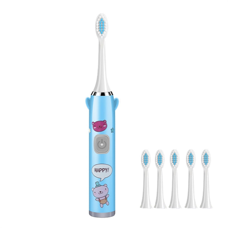 USB Charging Fully Automatic Ultrasonic Cartoon Children Electric Toothbrush, Color: Blue with 6 Heads