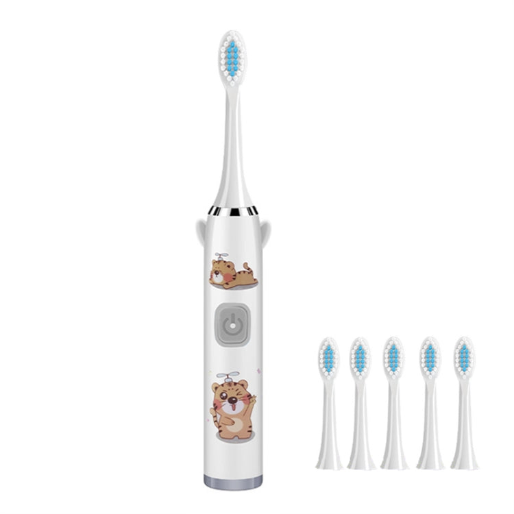 USB Charging Fully Automatic Ultrasonic Cartoon Children Electric Toothbrush, Color: White with 6 Heads
