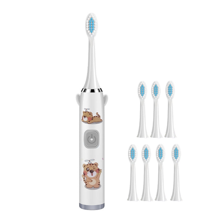 USB Charging Fully Automatic Ultrasonic Cartoon Children Electric Toothbrush, Color: White with 8 Heads
