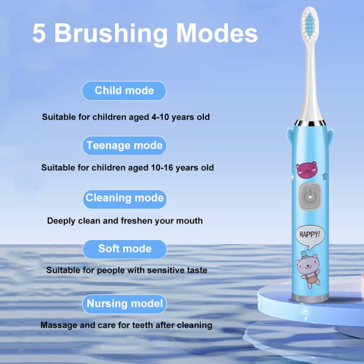 USB Charging Fully Automatic Ultrasonic Cartoon Children Electric Toothbrush, Color: White with 1 Head