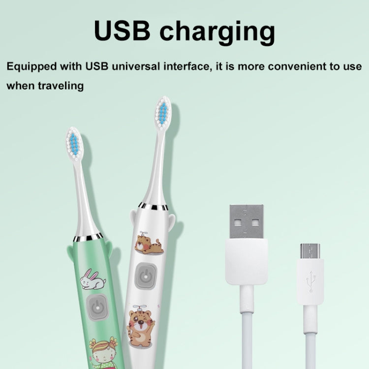 USB Charging Fully Automatic Ultrasonic Cartoon Children Electric Toothbrush, Color: Blue with 1 Head