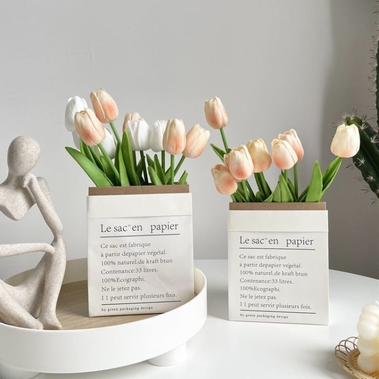 10 In 1 Tulip Bouquet With Paper Bag Home Decoration Simulation Flowers Paper Bag Floral Set Arrangement(Pink)