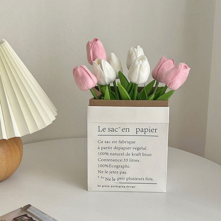10 In 1 Tulip Bouquet With Paper Bag Home Decoration Simulation Flowers Paper Bag Floral Set Arrangement(Yellow)
