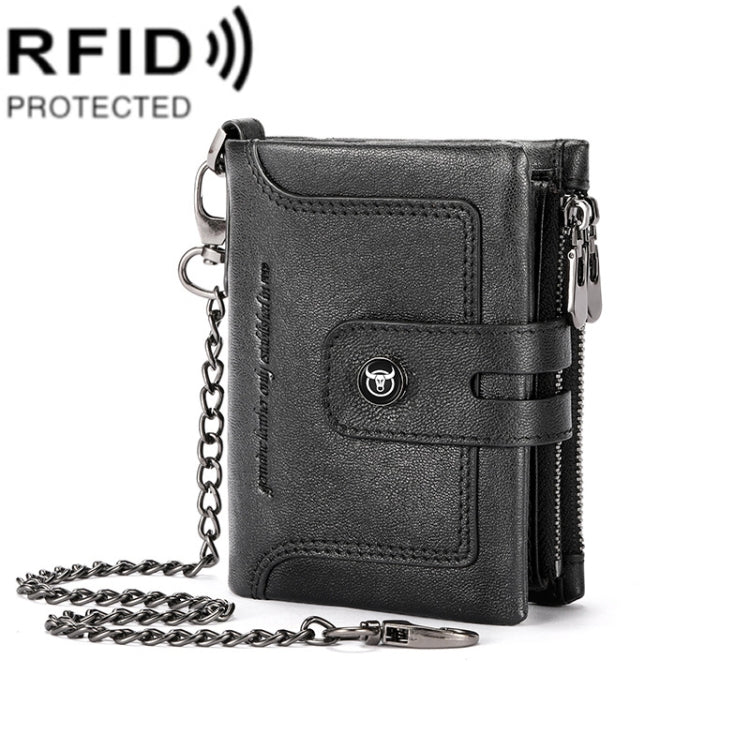 BULL CAPTAIN 088 RFID Anti-Theft Zipper Buckle Multi-Card Slot Cowhide Vertical Wallet(Black)