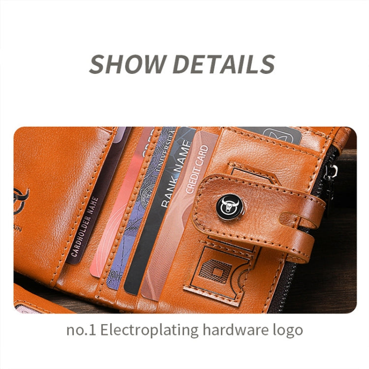 BULL CAPTAIN 088 RFID Anti-Theft Zipper Buckle Multi-Card Slot Cowhide Vertical Wallet(Coffee)