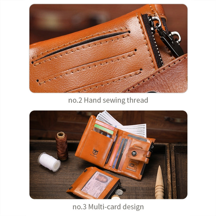 BULL CAPTAIN 088 RFID Anti-Theft Zipper Buckle Multi-Card Slot Cowhide Vertical Wallet(Yellow)