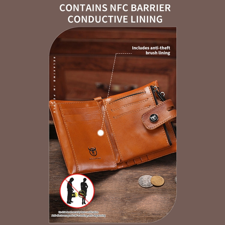 BULL CAPTAIN 088 RFID Anti-Theft Zipper Buckle Multi-Card Slot Cowhide Vertical Wallet(Coffee)