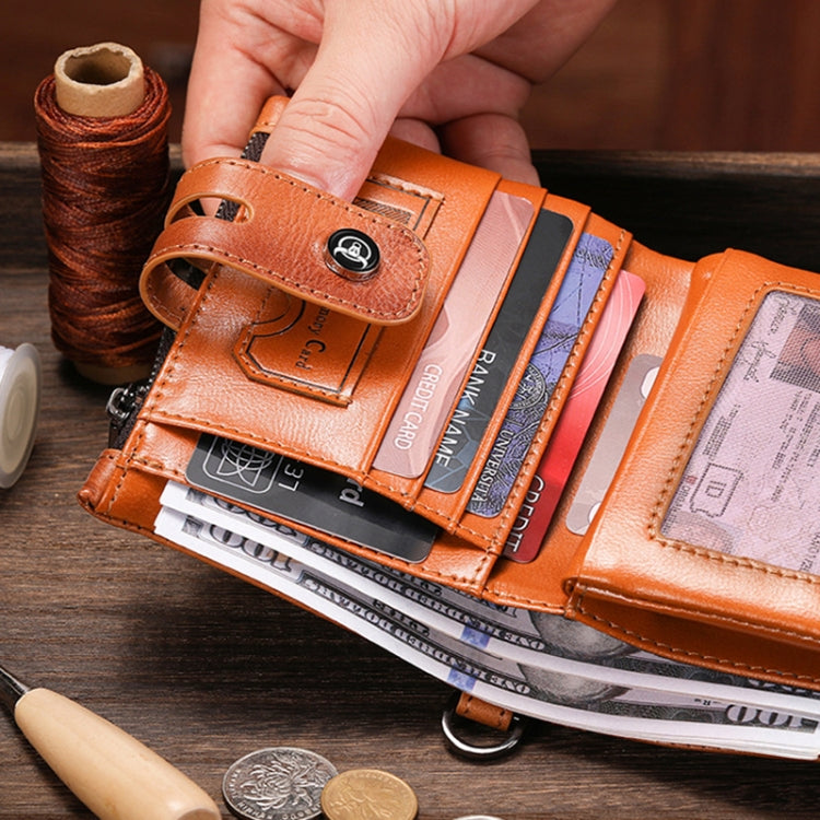BULL CAPTAIN 088 RFID Anti-Theft Zipper Buckle Multi-Card Slot Cowhide Vertical Wallet(Black)