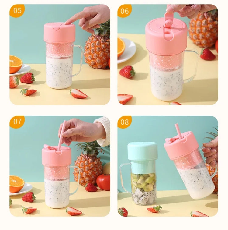 420ml 6 Blades Straw Juice Cup USB Charging Portable Fruit Juicer Smoothie Maker(Green)