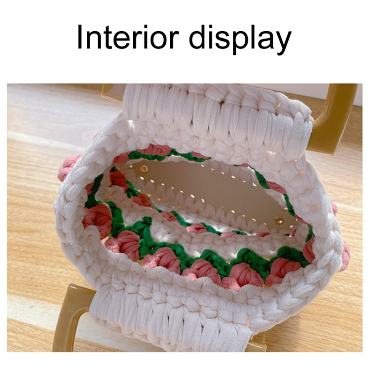 Homemade Tulip Hand Knitting Bag Cloth Strip Line DIY Material Kit With Pearl Shoulder Strap(Beige x Fruit Green x Purple)