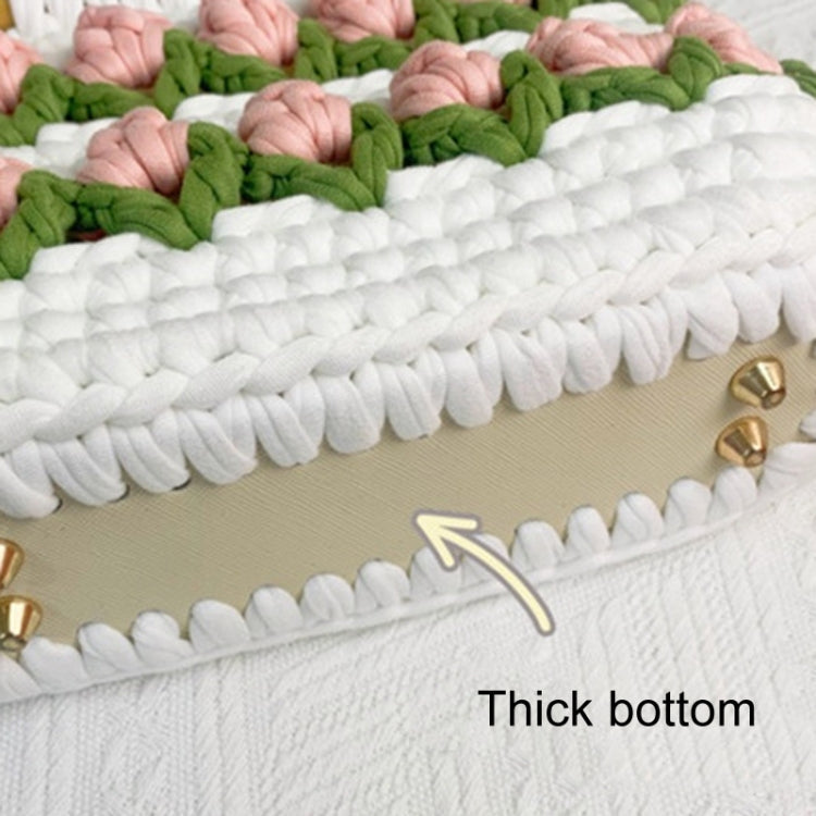 Homemade Tulip Hand Knitting Bag Cloth Strip Line DIY Material Kit With Pearl Shoulder Strap(Beige x Fruit Green x Light Pink)