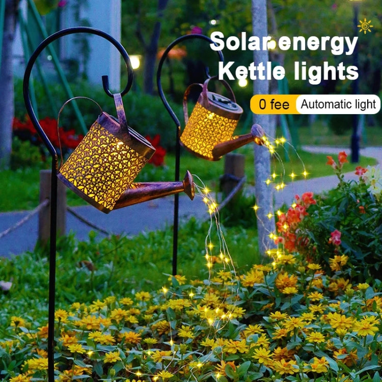 Iron Hollow Projection Light Solar Outdoor Waterproof Garden Kettle Light Lawn Landscape Ground Plug Decorative Light, Style: Large+Bracket