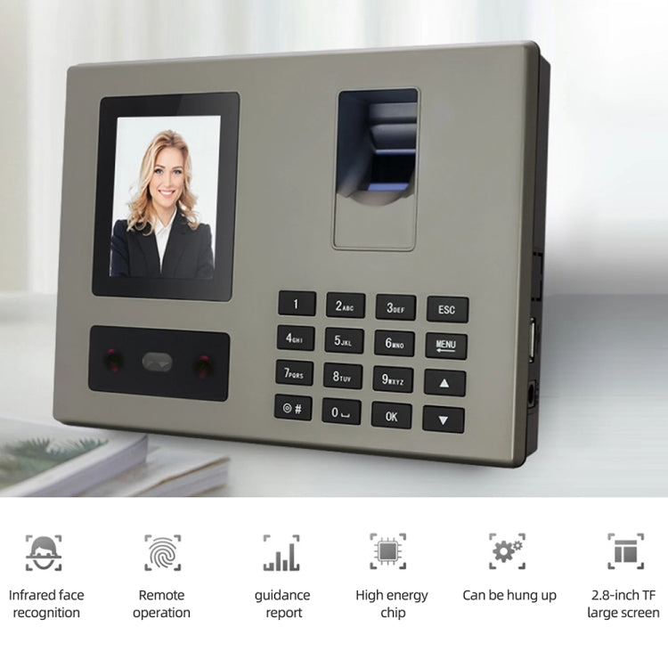 FA03 Intelligent Voice Prompt Face Recognition Fingerprint Attendance Machine(English with US Plug)