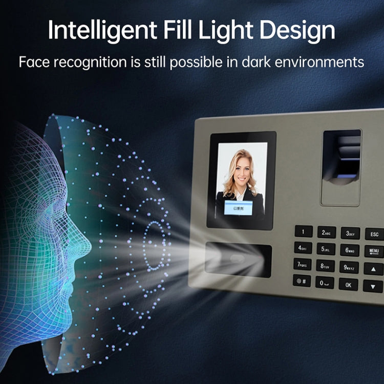 FA03 Intelligent Voice Prompt Face Recognition Fingerprint Attendance Machine(English with EU Plug)