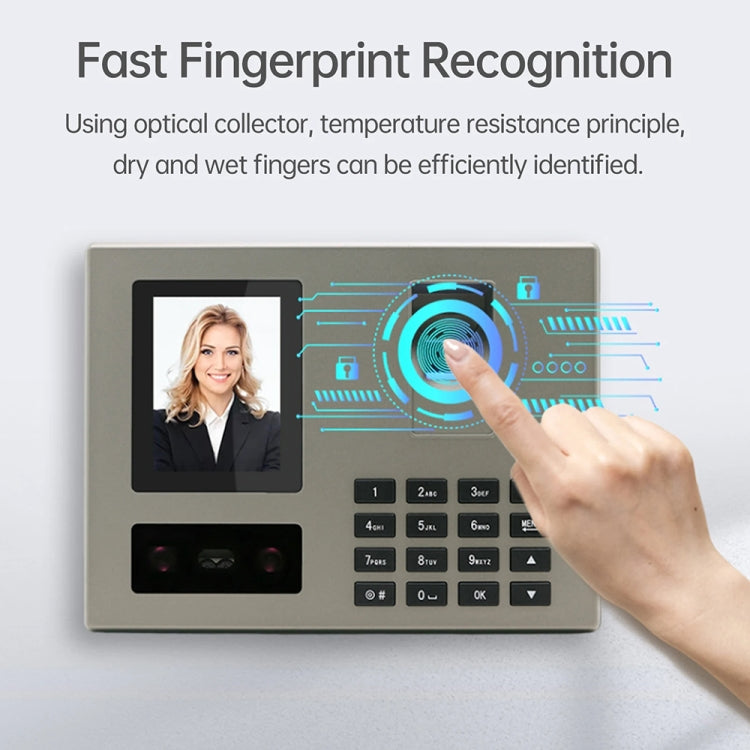 FA03 Intelligent Voice Prompt Face Recognition Fingerprint Attendance Machine(English with UK Plug)
