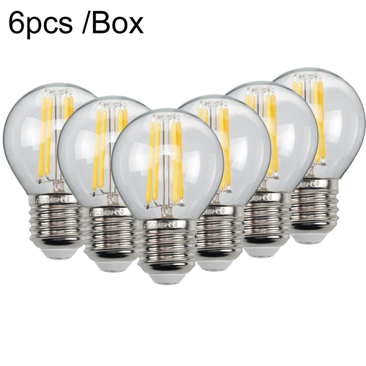 6pcs /Box G45 Bulb LED Lamp Fixture Illuminator Vintage Filament Lights, Style: Transparent Large Screw(220V 4W)