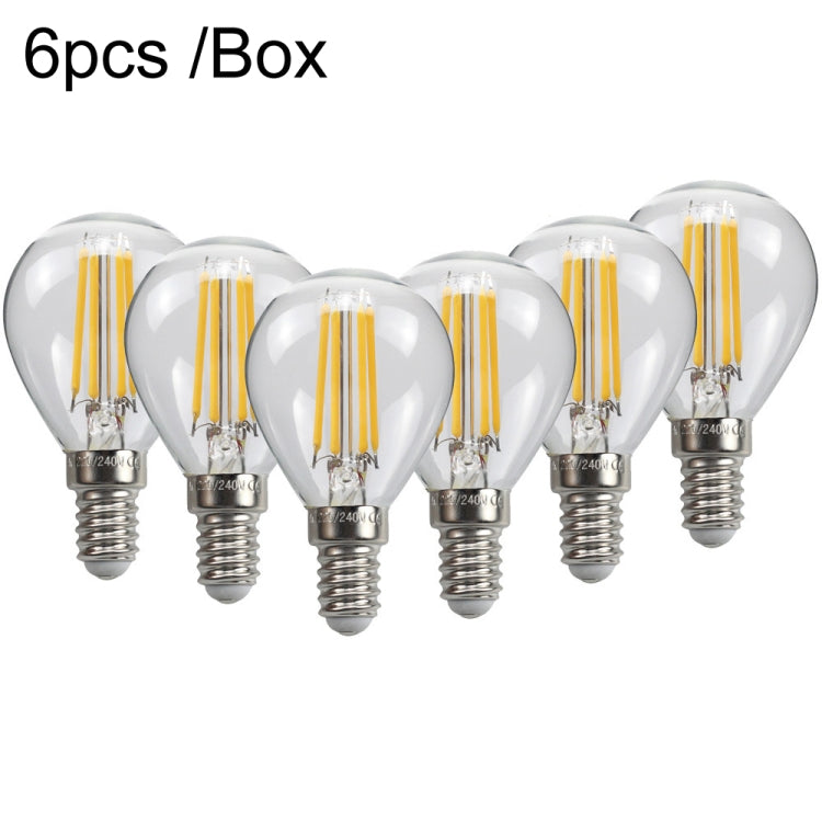 6pcs /Box G45 Bulb LED Lamp Fixture Illuminator Vintage Filament Lights, Style: Transparent Small Screw(220V 4W)