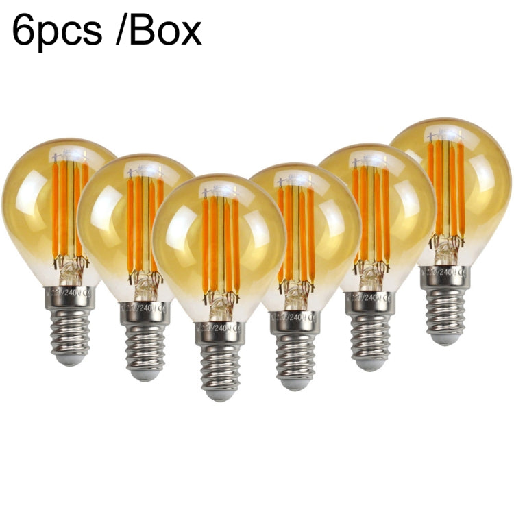 6pcs /Box G45 Bulb LED Lamp Fixture Illuminator Vintage Filament Lights, Style: Gold Small Screw(220V 4W)