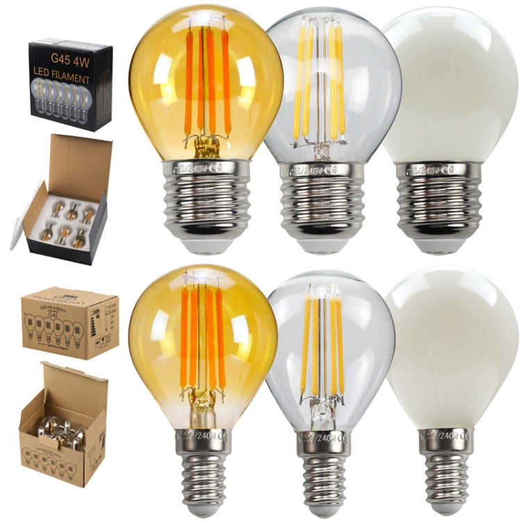 6pcs /Box G45 Bulb LED Lamp Fixture Illuminator Vintage Filament Lights, Style: Transparent Large Screw(220V 4W)