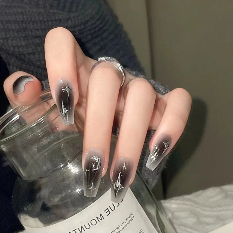 24pcs /Box  Press On Nails Dark Star and Moon Series False Nails Mid-Length Ballet Nails(R722)
