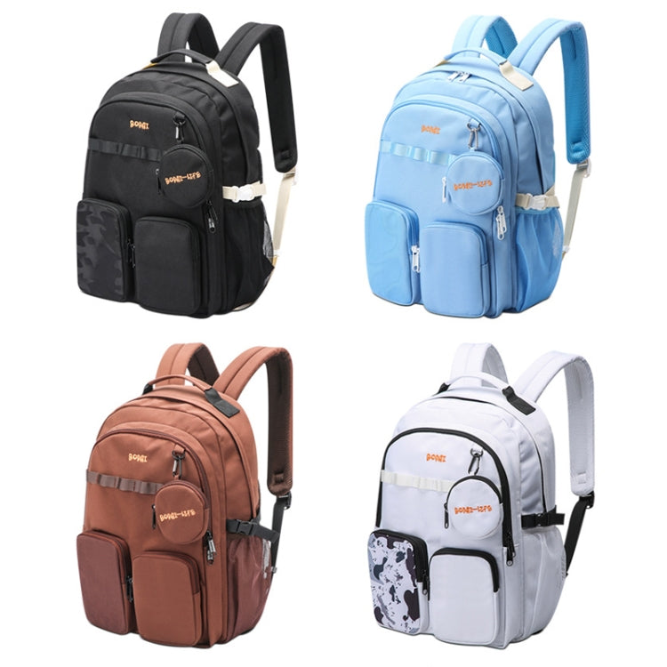 Bopai 68-01729 Large Capacity Canvas Lightweight and Breathable Student Schoolbag(Light Blue 2)