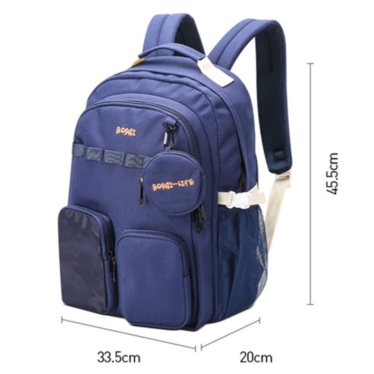 Bopai 68-01729 Large Capacity Canvas Lightweight and Breathable Student Schoolbag(Light Blue 2)