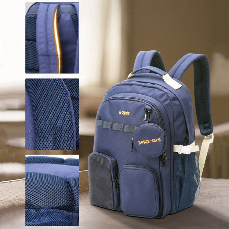 Bopai 68-01729 Large Capacity Canvas Lightweight and Breathable Student Schoolbag(Light Blue 2)