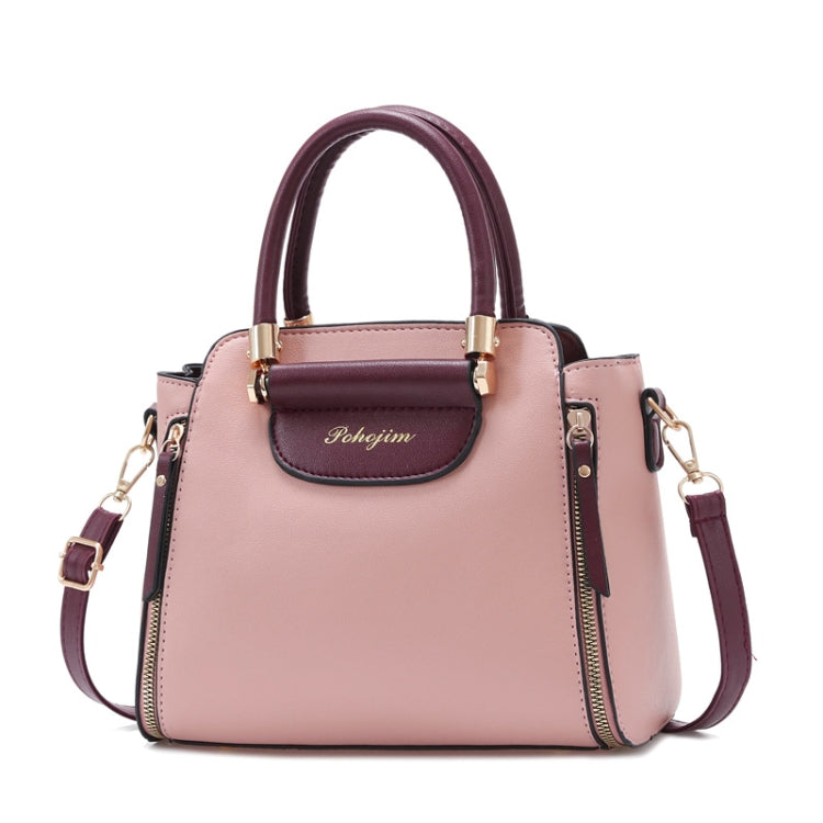 Women Colorblocking Handbag Large Capacity Shoulder Crossbody Bag(Pink)