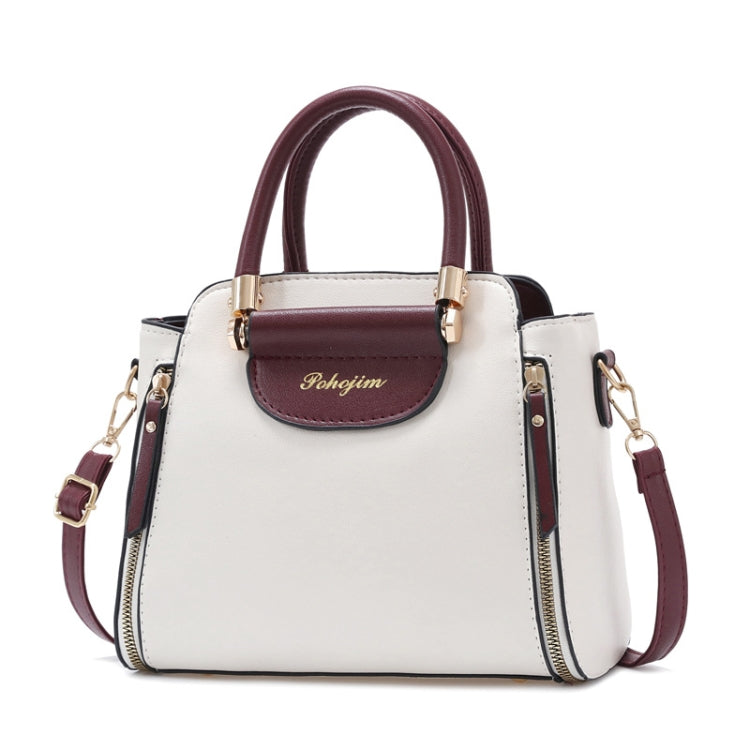 Women Colorblocking Handbag Large Capacity Shoulder Crossbody Bag(White)