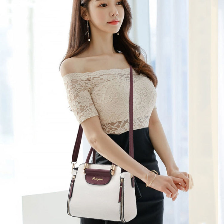 Women Colorblocking Handbag Large Capacity Shoulder Crossbody Bag(White)