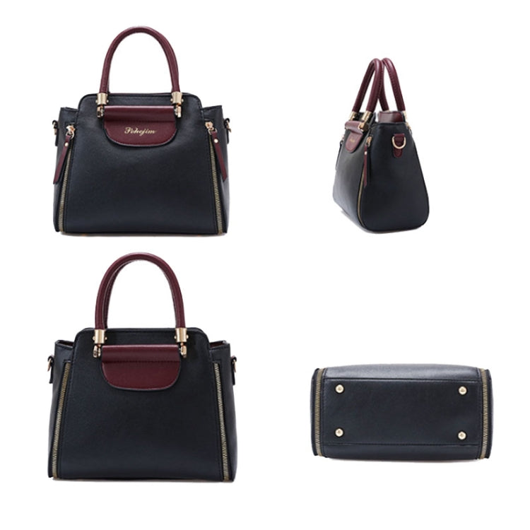 Women Colorblocking Handbag Large Capacity Shoulder Crossbody Bag(Black)