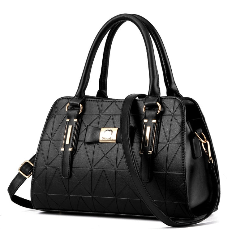 Women Bowknot Embossed Handbag Large Capacity Shoulder Bag(Black)