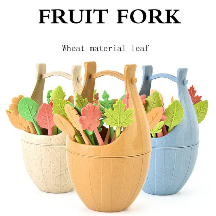 16pcs Fruit Forks + 1pc Barrel Mini Wheat Fiber Material Tableware Set Snack Dessert Forks(Brown)