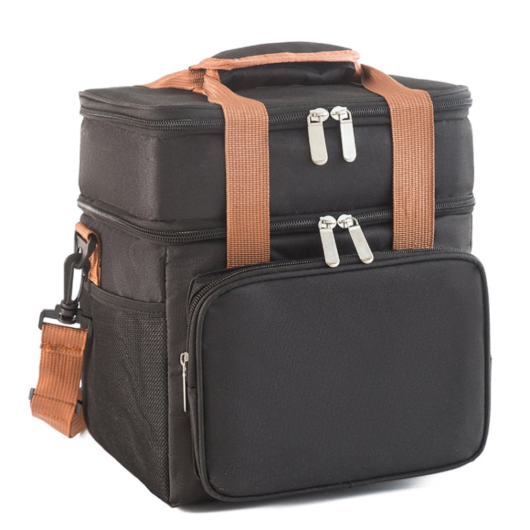 Double Layer Insulated Lunch Bag Large Capacity Food Cooler Bag with Shoulder Strap(Black)