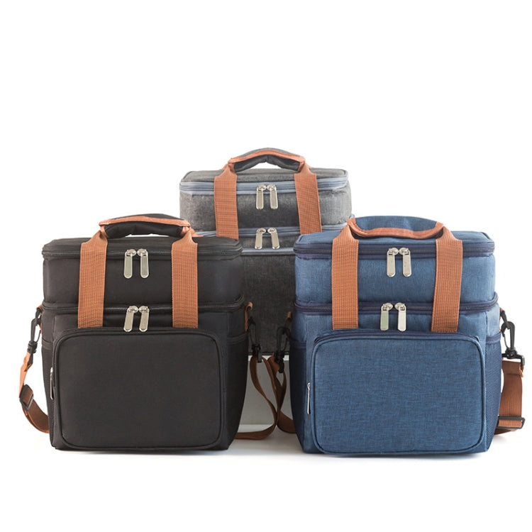 Double Layer Insulated Lunch Bag Large Capacity Food Cooler Bag with Shoulder Strap(Navy Blue)