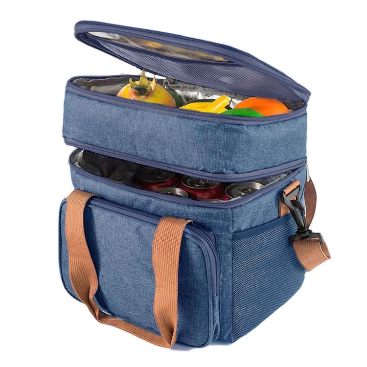 Double Layer Insulated Lunch Bag Large Capacity Food Cooler Bag with Shoulder Strap(Navy Blue)