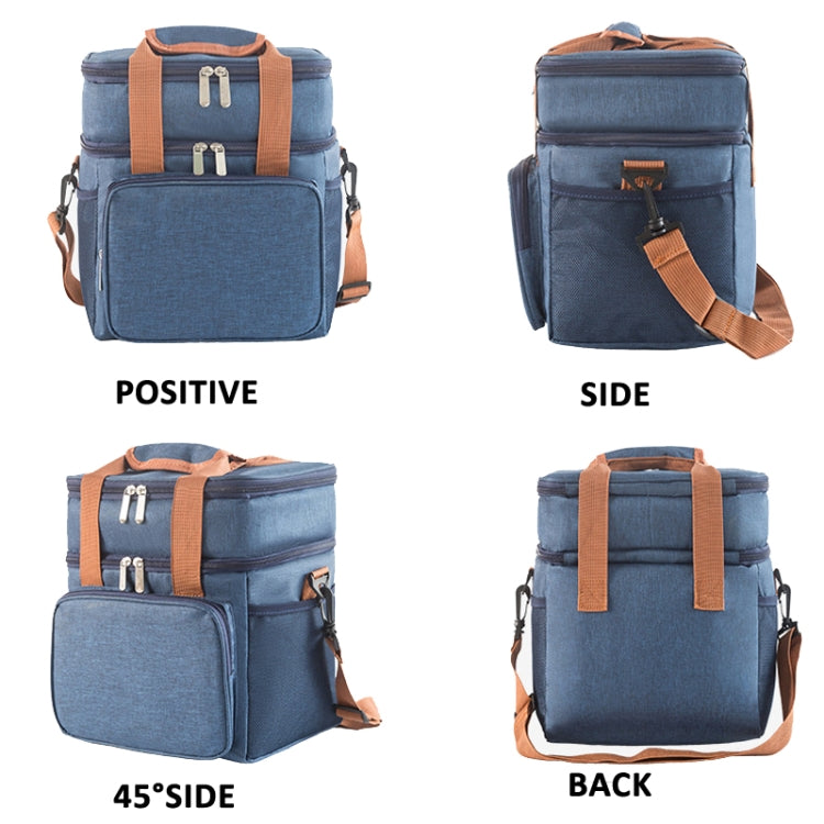 Double Layer Insulated Lunch Bag Large Capacity Food Cooler Bag with Shoulder Strap(Navy Blue)