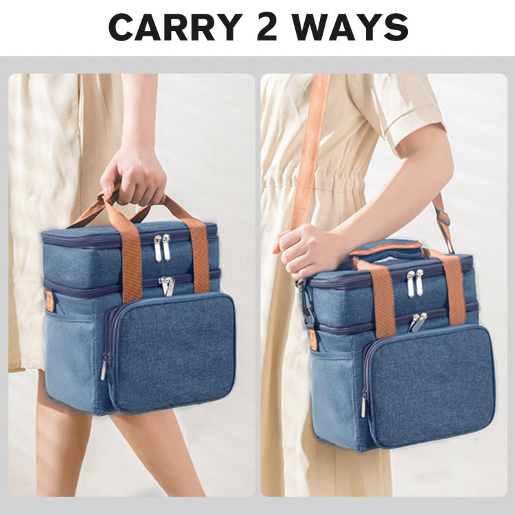 Double Layer Insulated Lunch Bag Large Capacity Food Cooler Bag with Shoulder Strap(Navy Blue)